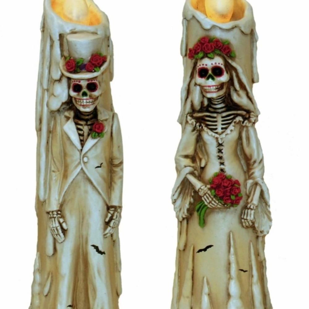 12" Skeleton Bride & Groom LED Candles